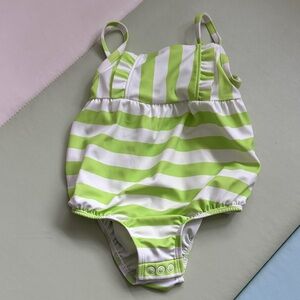 Carter's Lime Green and White Striped One Piece Swimsuit